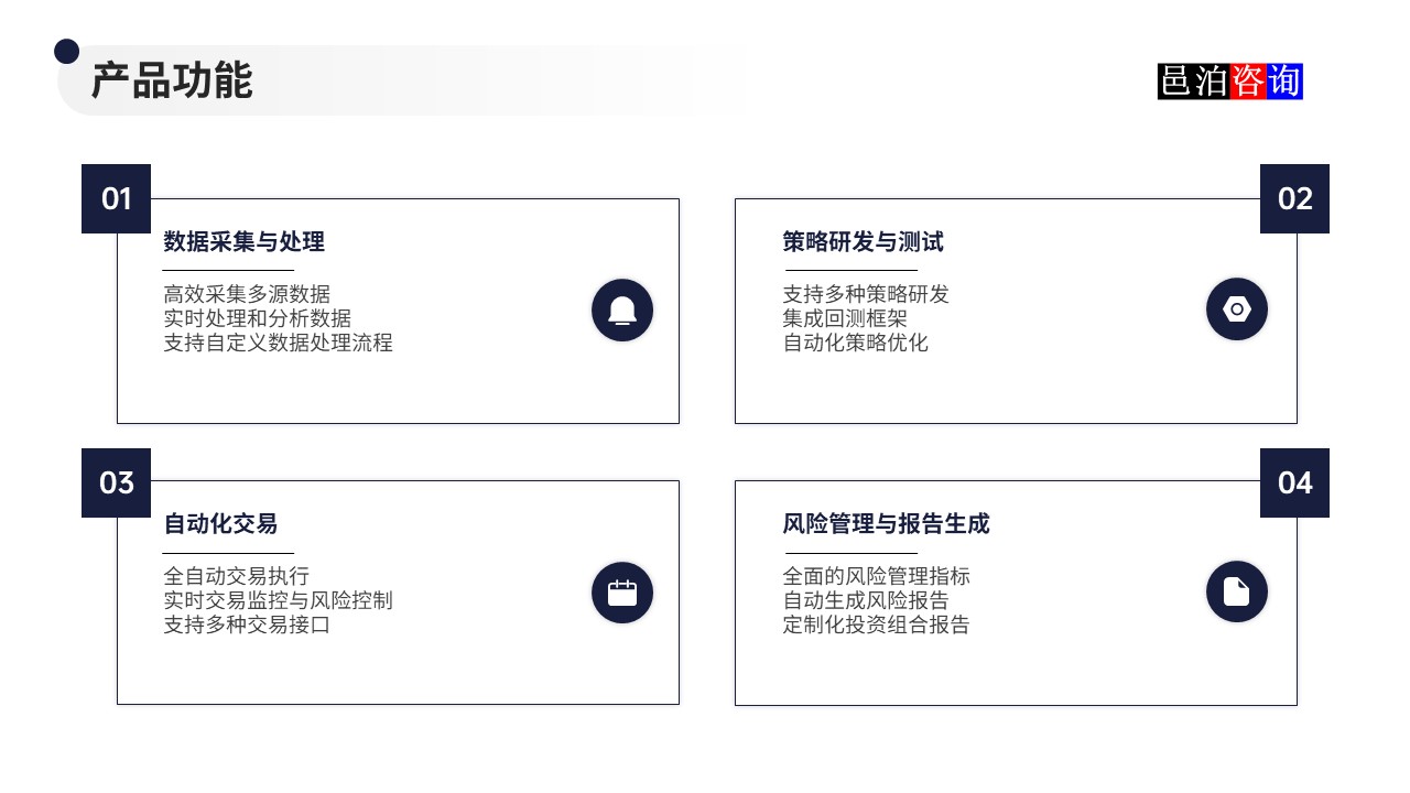邑泊數(shù)字化智能化技術(shù)量化投資軟件商業(yè)計劃書產(chǎn)品功能