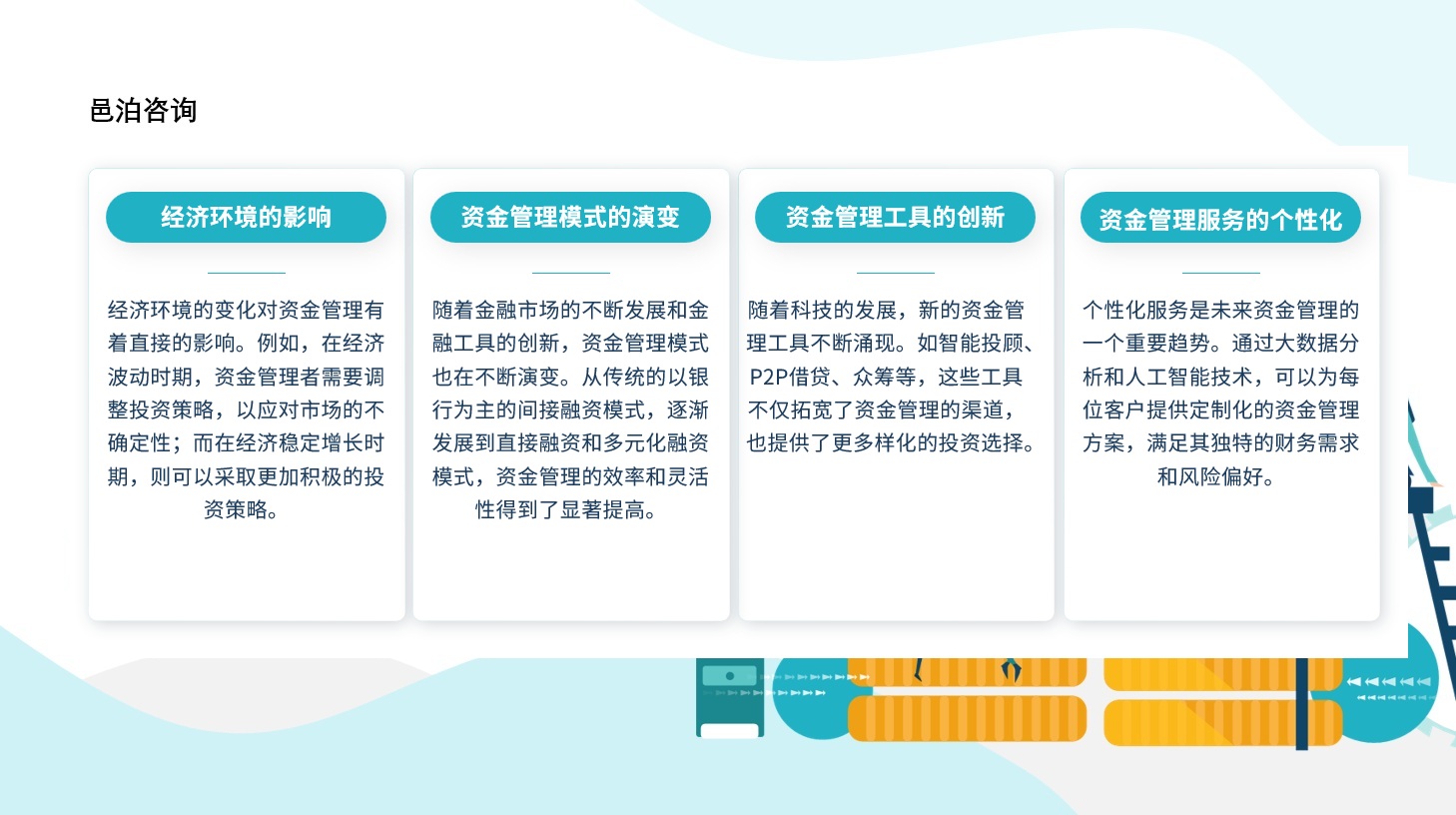 在當(dāng)今快速變化的商業(yè)環(huán)境中，會(huì)計(jì)行業(yè)不僅是企業(yè)運(yùn)營的基石，更是推動(dòng)企業(yè)創(chuàng)新發(fā)展的重要力量, 邑泊資金管理金融科技可以幫助金融機(jī)構(gòu)更好地利用大數(shù)據(jù)和風(fēng)控技術(shù)，提高信貸風(fēng)險(xiǎn)評(píng)估和防范能力。