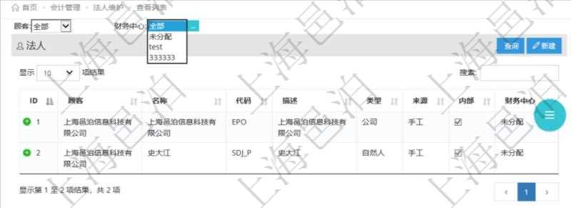 法人維護是項目管理軟件會計管理的一個功能。通過法人維護可以查詢到法人詳細信息，比如：法人名稱、代碼、描述、類型、來源、是否集團內(nèi)部法人、法人財務(wù)中心等信息。