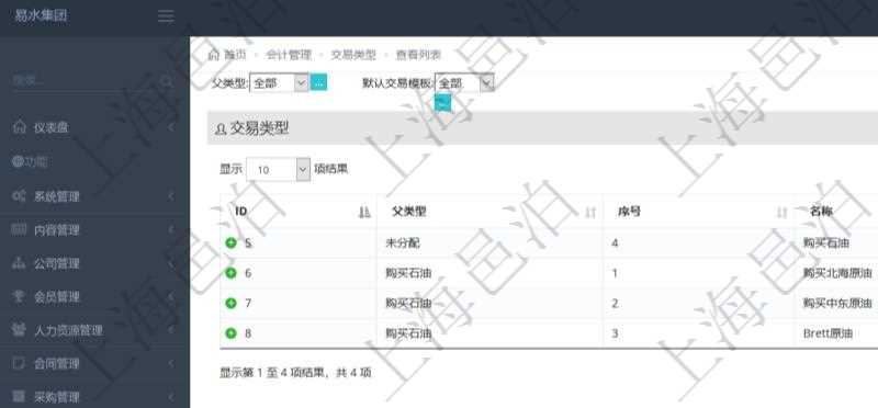 在項(xiàng)目管理軟件會(huì)計(jì)管理系統(tǒng)里，可通過查詢交易類型列表返回的信息有：父類型、序號(hào)、交易類型名稱、描述、默認(rèn)交易模板。