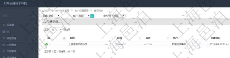 通過(guò)項(xiàng)目管理軟件CRM客戶關(guān)系管理系統(tǒng)可以查詢返回客戶溝通記錄：溝通標(biāo)題、描述、客戶、創(chuàng)建時(shí)間及錄入用戶。