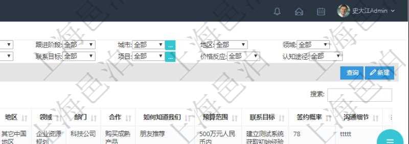 在項目管理軟件CRM客戶關(guān)系管理系統(tǒng)中查詢返回的客戶拜訪列表字段信息有：潛在客戶、來訪方式、跟進(jìn)級別、跟進(jìn)階段、城市、地區(qū)、領(lǐng)域、部門、合作方式、如何知道我們、預(yù)算范圍、聯(lián)系目標(biāo)、簽約概率、溝通細(xì)節(jié)等。