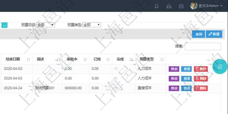 通過項(xiàng)目管理軟件財(cái)務(wù)管理模塊可以維護(hù)和查詢財(cái)務(wù)預(yù)算維護(hù)列表信息，比如：預(yù)算名稱、預(yù)算代碼、預(yù)算金額、貨幣單、開始日期、結(jié)束日期、描述、審批中預(yù)算、已用預(yù)算、是否完成、預(yù)算類型、父預(yù)算、序號(hào)、創(chuàng)建時(shí)間、賬戶、是否激活、預(yù)算項(xiàng)目、項(xiàng)目引用、警報(bào)比率、預(yù)警比率。