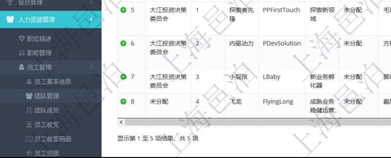 項目管理軟件人力資源管理團隊管理查看列表可以查詢到團隊檔案詳細(xì)信息，比如：上級團隊、序號、團隊名稱、團隊描述、財務(wù)人、登錄賬戶、組長、單位、部門、直接主管、在職狀態(tài)、負(fù)責(zé)領(lǐng)域、標(biāo)簽等。