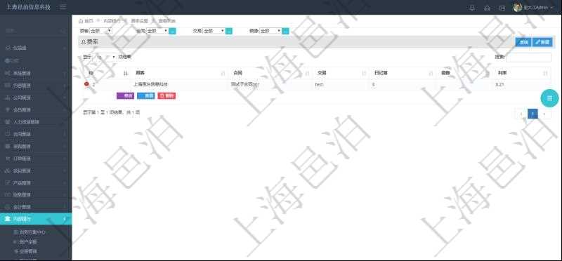 查詢項(xiàng)目管理軟件內(nèi)部銀行模塊費(fèi)率設(shè)置列表返回的字段信息有：合同、交易、日記簿、鏡像、利率