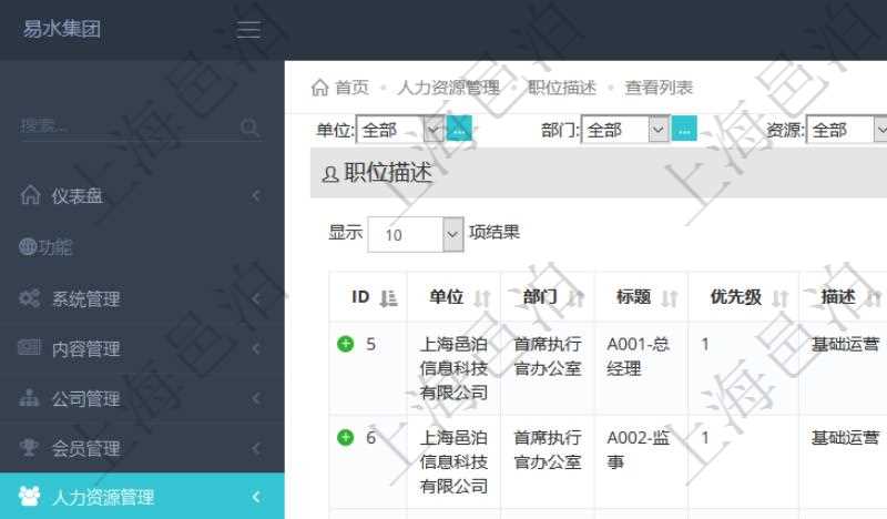 項(xiàng)目管理軟件人力資源管理職位描述查詢返回系統(tǒng)中維護(hù)的所有職位的列表及明細(xì)信息，明細(xì)信息包括：?jiǎn)挝?、部門、職位名稱標(biāo)題、招聘或重要度優(yōu)先級(jí)、分類概述、年薪下限、年薪上線、職位年成本、計(jì)價(jià)貨幣、目標(biāo)數(shù)量、在職數(shù)量、職位描述等。