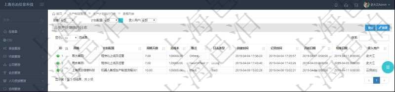 在項目管理軟件MES生產(chǎn)制造管理系統(tǒng)中查詢生產(chǎn)計劃執(zhí)行日志列表返回計劃配置、周期天數(shù)、總成本、備注、日志類型、創(chuàng)建時間、記錄時間、開始日期、結(jié)束日期、錄入用戶。