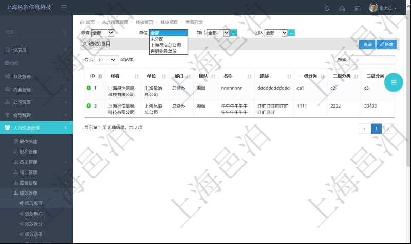 在項(xiàng)目管理軟件中，人力資源績(jī)效最多可分為3級(jí)分類管理，通過績(jī)效項(xiàng)目查詢頁面，用戶可以查到具體績(jī)效項(xiàng)目明細(xì)，比如：?jiǎn)挝?、部門、團(tuán)隊(duì)、名稱、描述、一級(jí)分類、二級(jí)分類、三級(jí)分類等。