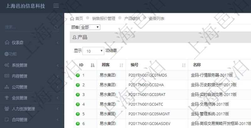 通過項(xiàng)目管理軟件銷售報(bào)價(jià)管理系統(tǒng)可以查詢維護(hù)報(bào)價(jià)產(chǎn)品信息：產(chǎn)品編號(hào)、產(chǎn)品名稱、產(chǎn)品描述、產(chǎn)品種類、產(chǎn)品單價(jià)、產(chǎn)品最低價(jià)、產(chǎn)品成本、產(chǎn)品數(shù)量、產(chǎn)品單位等。