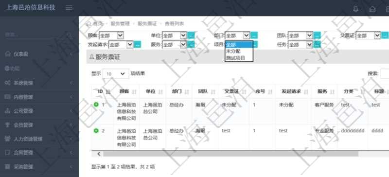 項目管理軟件通過服務(wù)票證跟蹤和管理服務(wù)工作流程。通過查詢服務(wù)票證頁面可以查詢得到服務(wù)票證詳細(xì)列表，列表內(nèi)容包括：單位、部門、團(tuán)隊、父票證、序號、發(fā)起請求、服務(wù)、分類、標(biāo)題、描述等。