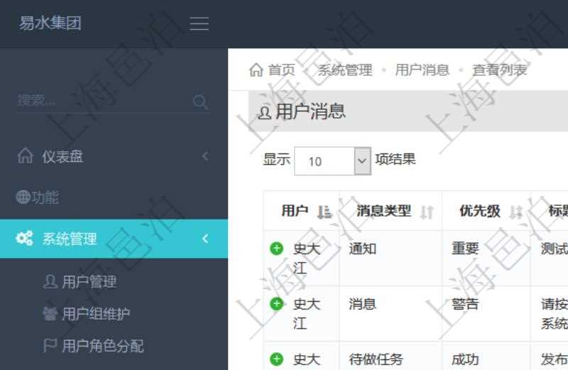 項目管理軟件使用用戶通知來實現(xiàn)系統(tǒng)與用戶之間的溝通，系統(tǒng)管理員可在用戶消息查詢頁面查詢得到所有用戶通知。