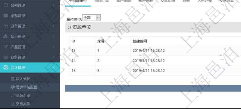 項目管理軟件會計管理模塊資源單位維護查詢還可以關聯(lián)查詢更多相關資料，比如子資源單位信息：序號、創(chuàng)建時間、子資源單位代碼、描述、資源單位類型等。