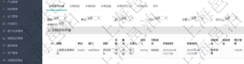 在項目管理軟件車輛管理系統(tǒng)查詢車輛信息還會返回關(guān)聯(lián)的車輛使用申請記錄：單位、部門、團隊、目的、備注、主管人、經(jīng)辦人、司機姓名、開始時間、結(jié)束時間、出發(fā)地址、結(jié)束地址、預(yù)計里程、申請人、批準(zhǔn)人、申請時間、批準(zhǔn)時間、申請狀態(tài)。