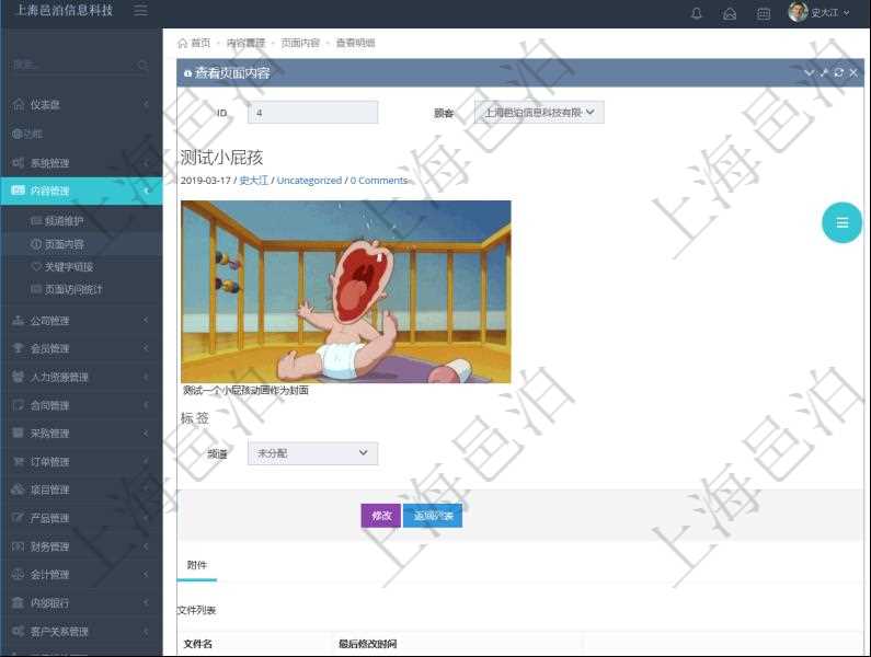 項目管理軟件可以通過在內容管理修改發(fā)布頁面來更新項目管理系統(tǒng)門戶網(wǎng)站信息。編輯修改完畢后就可以查看這些信息，比如：標題、頁面標題、關鍵字名稱、封面圖片、跳轉鏈接、摘要、頁面類型，還可以查看HTML富文本編輯器制作的多媒體格式內容，除了可以包括圖表還可以插入圖片、視頻及音頻。