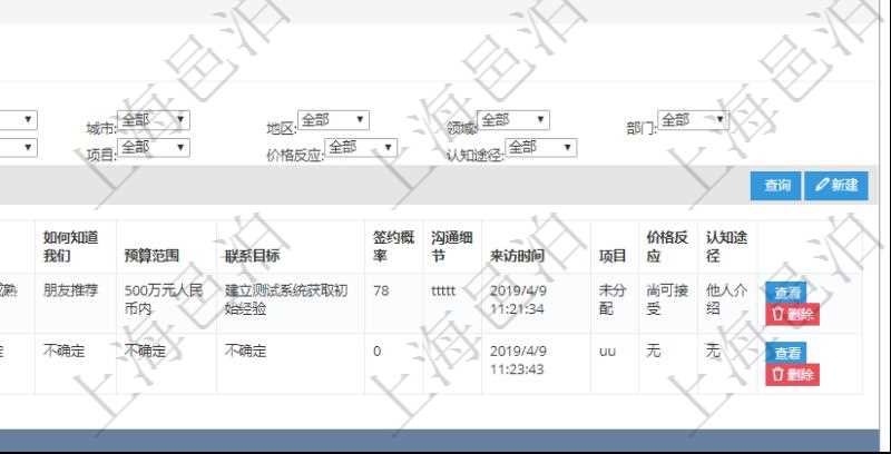 在項(xiàng)目管理軟件CRM客戶關(guān)系管理系統(tǒng)中，查看潛在客戶明細(xì)信息時(shí)可以查看的字段基本信息有：客戶名稱、客戶編號(hào)、客戶電話、實(shí)際客戶檔案、實(shí)際名稱、郵箱、地址、職業(yè)、性別、年齡、錄入用戶及創(chuàng)建時(shí)間。同時(shí)還可以查詢到關(guān)聯(lián)的客戶拜訪信息：來(lái)訪方式、跟進(jìn)級(jí)別、跟進(jìn)階段、城市、地區(qū)、領(lǐng)域、部門(mén)、合作方式、如何知道我們、預(yù)算范圍、聯(lián)系目標(biāo)、簽約概率、溝通細(xì)節(jié)、來(lái)訪時(shí)間、項(xiàng)目、價(jià)格反應(yīng)、認(rèn)值途徑。