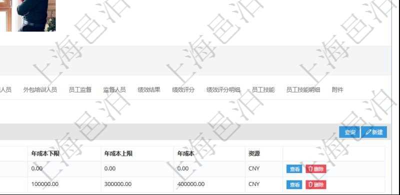 項目管理軟件人力資源管理模塊員工基本信息資料明細查詢還可以關(guān)聯(lián)查詢更多相關(guān)資料，比如團隊成員子頁面可以返回員工在不同團隊的信息，比如：團隊名稱、團隊序號、人員序號、職責、年成本下限、年成本上限、年成本、貨幣單位資源等。