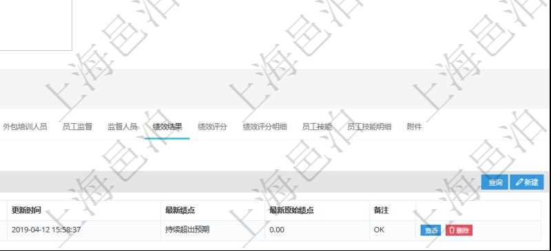 項(xiàng)目管理軟件人力資源管理模塊員工基本信息資料明細(xì)查詢還可以關(guān)聯(lián)查詢更多相關(guān)資料，比如績效結(jié)果：單位、部門、期間、版本、更新時(shí)間、最新績點(diǎn)、最新原始績點(diǎn)、備注等。