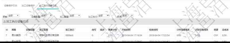 在項(xiàng)目管理軟件MES生產(chǎn)制造管理系統(tǒng)查看設(shè)備維護(hù)信息時(shí)返回設(shè)備信息。同時(shí)返回關(guān)聯(lián)的加工執(zhí)行設(shè)備日志：設(shè)備配置、加工配置、加工執(zhí)行、序號(hào)、描述、耗費(fèi)小時(shí)、開(kāi)始時(shí)間、結(jié)束時(shí)間、計(jì)件設(shè)備成本、計(jì)時(shí)設(shè)備成本、資源、貨幣單位、總成本。
