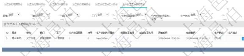 在項(xiàng)目管理軟件MES生產(chǎn)制造管理系統(tǒng)查詢加工執(zhí)行日志信息時(shí)，還返回了關(guān)聯(lián)的生產(chǎn)加工工序執(zhí)行日志：單位、部門、工廠、生產(chǎn)項(xiàng)目配置、序號(hào)、生產(chǎn)計(jì)劃執(zhí)行日志、前置加工執(zhí)行、后續(xù)加工執(zhí)行、開始時(shí)間、結(jié)束時(shí)間、生產(chǎn)狀態(tài)、生產(chǎn)描述。