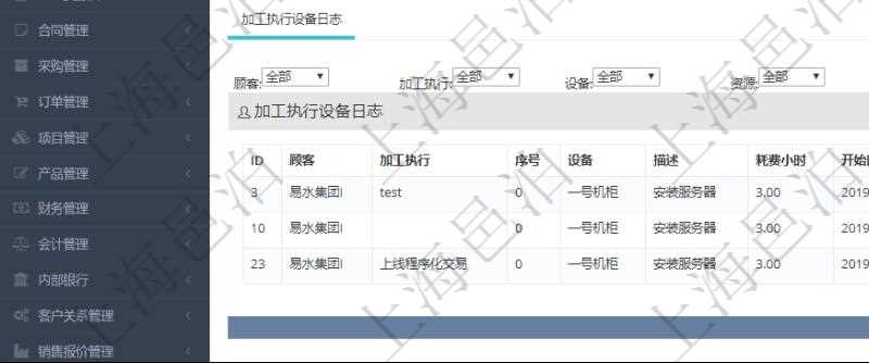 在項(xiàng)目管理軟件MES生產(chǎn)制造管理系統(tǒng)查詢加工設(shè)備維護(hù)信息時(shí)，還返回了關(guān)聯(lián)的加工執(zhí)行設(shè)備日志：加工執(zhí)行、序號(hào)、設(shè)備、描述、耗費(fèi)小時(shí)、開(kāi)始時(shí)間、結(jié)束時(shí)間、計(jì)件設(shè)備成本、計(jì)時(shí)設(shè)備成本、資源、貨幣單位、總成本。