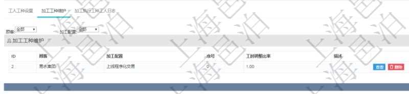 在項目管理軟件MES生產(chǎn)制造管理系統(tǒng)查詢工種明細信息的時候，還會返回關聯(lián)的加工工種維護信息：加工配置、序號、工時調(diào)整比率及描述。