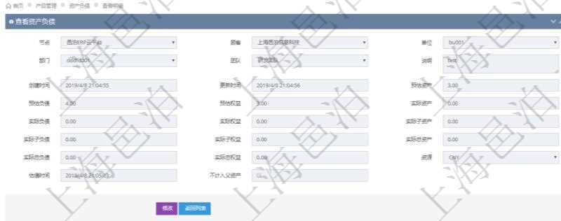 通過項目管理軟件產品管理模塊可以維護和查詢產品資產負債信息，比如：單位、部門、團隊、說明、創(chuàng)建時間、更新時間、預估資產、預估負債、預估權益、實際資產、實際負債、實際權益、實際子資產、實際子負債、實際子權益、實際總資產、實際總負債、實際總權益、貨幣單位資源、估值時間及是否記錄負資產標記。